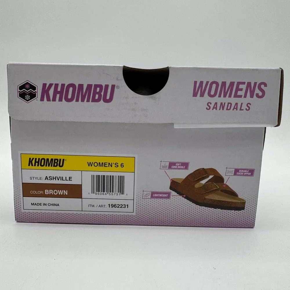Khombu Asheville Brown Suede Double Buckle Slide Sandals Women's Size 6 NEW